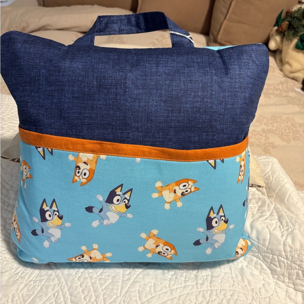 Bluey Themed book and IPad pillow with Orange Trim